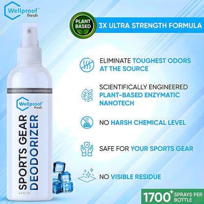 2-in-1 Sports Cleaner & Odor Eliminator - 3X Powerful Nano-Enzyme Deodorizer for Gloves, Hats, Helmets, Cleats, Shoes, Clothes, Bags, Sports Equipment & Athletic Gear | Remove Stink & Dirt