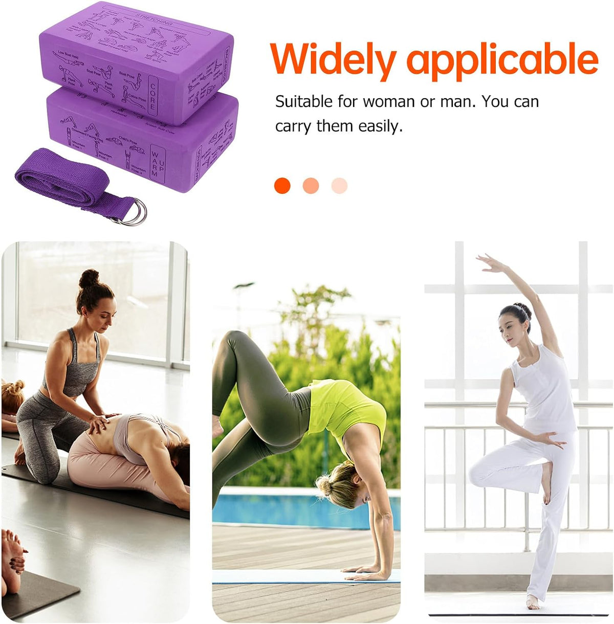 Yoga Blocks Set for Beginners High Density Eva Foam Non-slip Yoga Bricks with Strap for Flexibility Stretching Pilates and Dance Exercises
