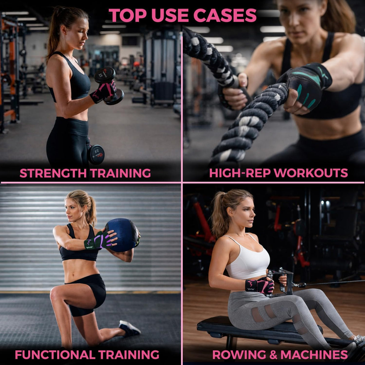 Workout Gloves for Women – Breathable Gym Gloves for Women with Palm Protection and Enhanced Grip – Padded Weight Lifting Glove for Womens with Wrist Wraps Support Weightlifting Exercise Cycling