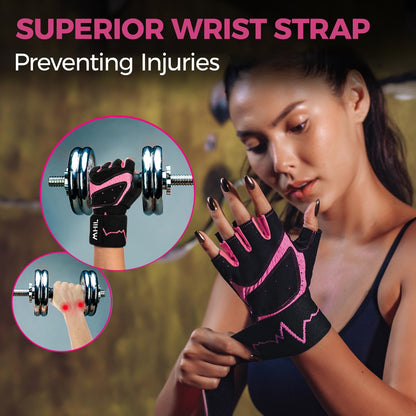 Workout Gloves for Women – Breathable Gym Gloves for Women with Palm Protection and Enhanced Grip – Padded Weight Lifting Glove for Womens with Wrist Wraps Support Weightlifting Exercise Cycling