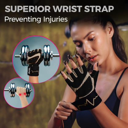 Workout Gloves for Women – Breathable Gym Gloves for Women with Palm Protection and Enhanced Grip – Padded Weight Lifting Glove for Womens with Wrist Wraps Support Weightlifting Exercise Cycling