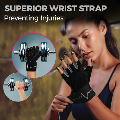 Workout Gloves for Women – Breathable Gym Gloves for Women with Palm Protection and Enhanced Grip – Padded Weight Lifting Glove for Womens with Wrist Wraps Support Weightlifting Exercise Cycling