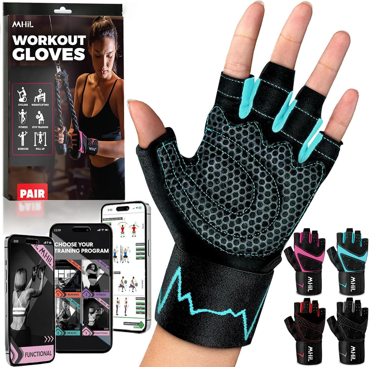 Workout Gloves for Women – Breathable Gym Gloves for Women with Palm Protection and Enhanced Grip – Padded Weight Lifting Glove for Womens with Wrist Wraps Support Weightlifting Exercise Cycling