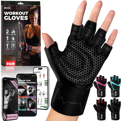 Workout Gloves for Women – Breathable Gym Gloves for Women with Palm Protection and Enhanced Grip – Padded Weight Lifting Glove for Womens with Wrist Wraps Support Weightlifting Exercise Cycling