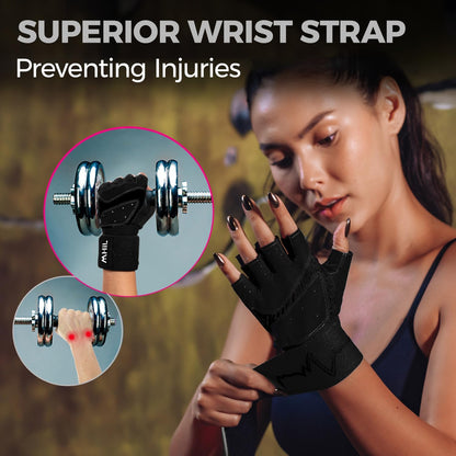 Workout Gloves for Women – Breathable Gym Gloves for Women with Palm Protection and Enhanced Grip – Padded Weight Lifting Glove for Womens with Wrist Wraps Support Weightlifting Exercise Cycling
