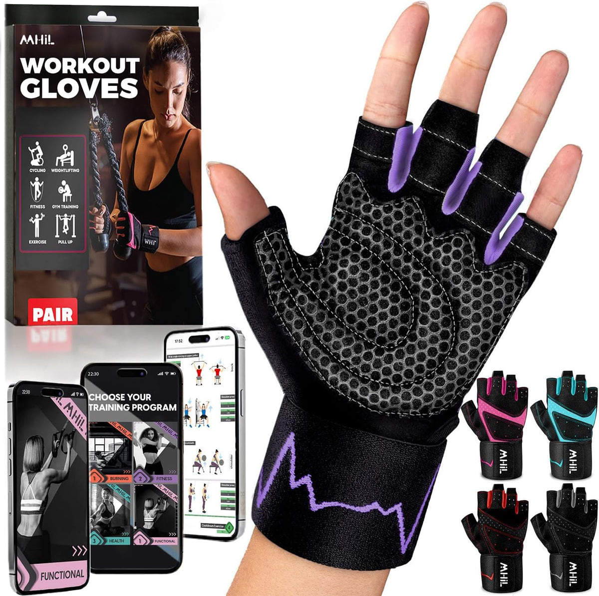Workout Gloves for Women – Breathable Gym Gloves for Women with Palm Protection and Enhanced Grip – Padded Weight Lifting Glove for Womens with Wrist Wraps Support Weightlifting Exercise Cycling