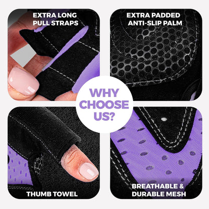 Workout Gloves for Women – Breathable Gym Gloves for Women with Palm Protection and Enhanced Grip – Padded Weight Lifting Glove for Womens with Wrist Wraps Support Weightlifting Exercise Cycling