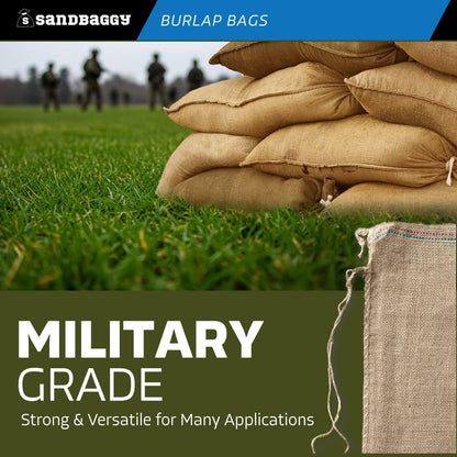 Burlap Sand Bags - Size: 14" x 26" - 50 lb Weight Capacity - For Flooding, Flood Water Barrier, Tent, Empty (10 Bags)