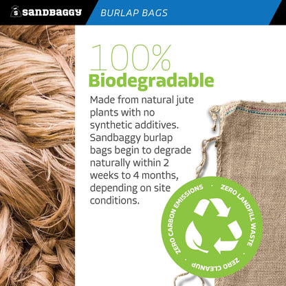 Burlap Sand Bags - Size: 14" x 26" - 50 lb Weight Capacity - For Flooding, Flood Water Barrier, Tent, Empty (10 Bags)