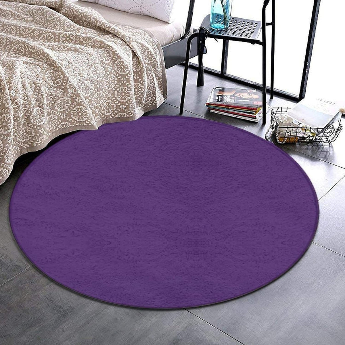 Room Sofa Yoga Soft Round Carpet, Modern Round Area Rug, Non Slip Machine Washable Kitchen Office Circle Rug Purple, 36inch