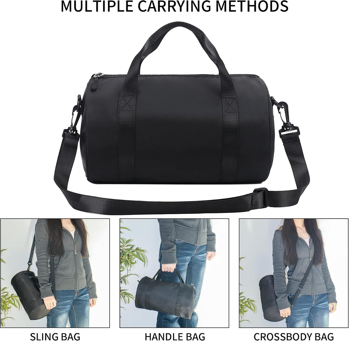 Ballet Dance Bag Mini Gym Bag Lightweight Small Duffle Bag 10L Cute Crossbody Bag for Yoga Swimming Sport (Black)