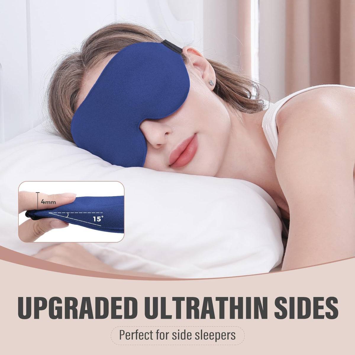 Sleep Mask for Side Sleeper, Light Blocking Zero Pressure Blindfold