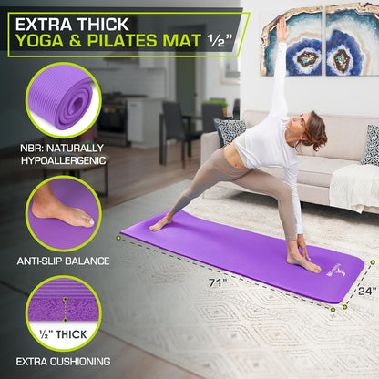 Extra Thick Yoga and Pilates Mat, 71-inch Long High Density Exercise Mat with Comfort Foam and Carrying Strap