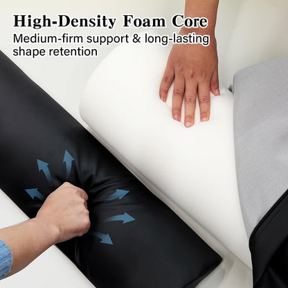 Massage Table Bolster Pillow with Strap Handle, 26 x 8 x 8 In Adjustable Bolster Pillow PU Leather, 1/4 & 3/4 Round Bolster Use Separately or Combine for Leg Neck Knee Support & Pain Relief, Black