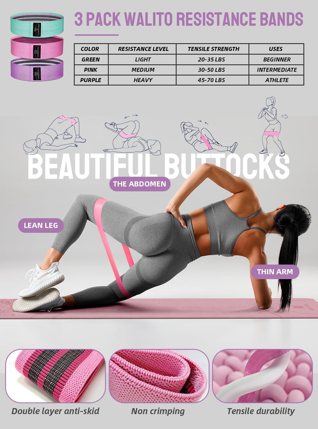 1/3 Yoga Mat Thick, Yoga Set for Beginners