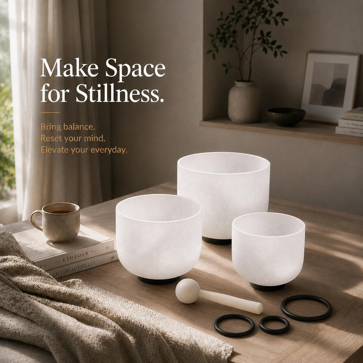 432Hz 6"A 8"F 10"G Crystal Singing Bowl Set of 3