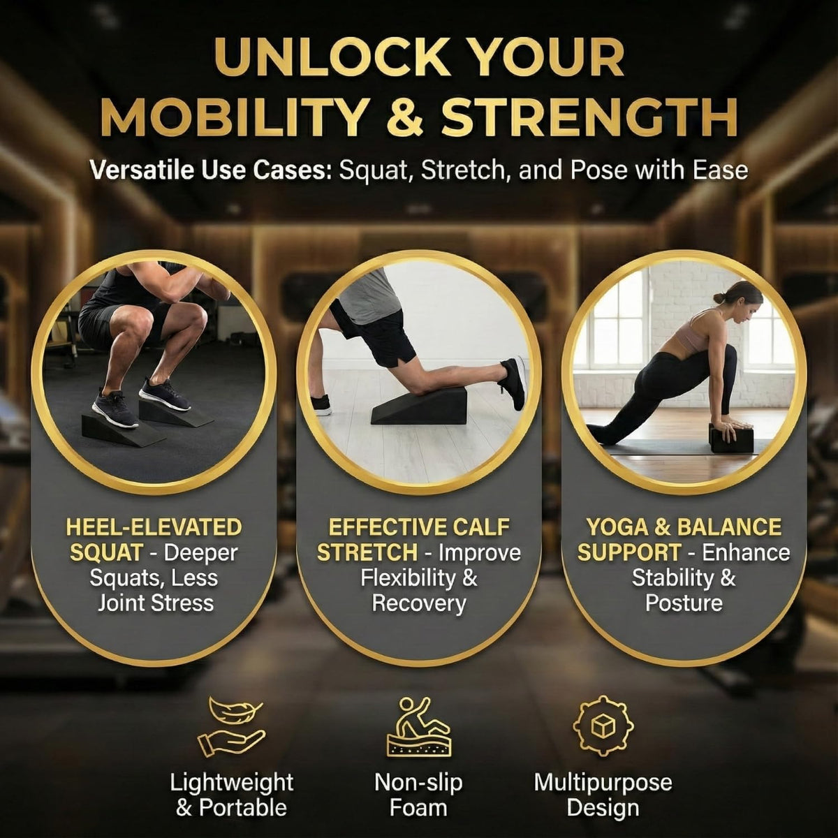 Pack of 2 Squat Wedge Block for Elevated Heel Squats and Deadlifts - Improve Mobility, Balance, and Strength - Non-Slip