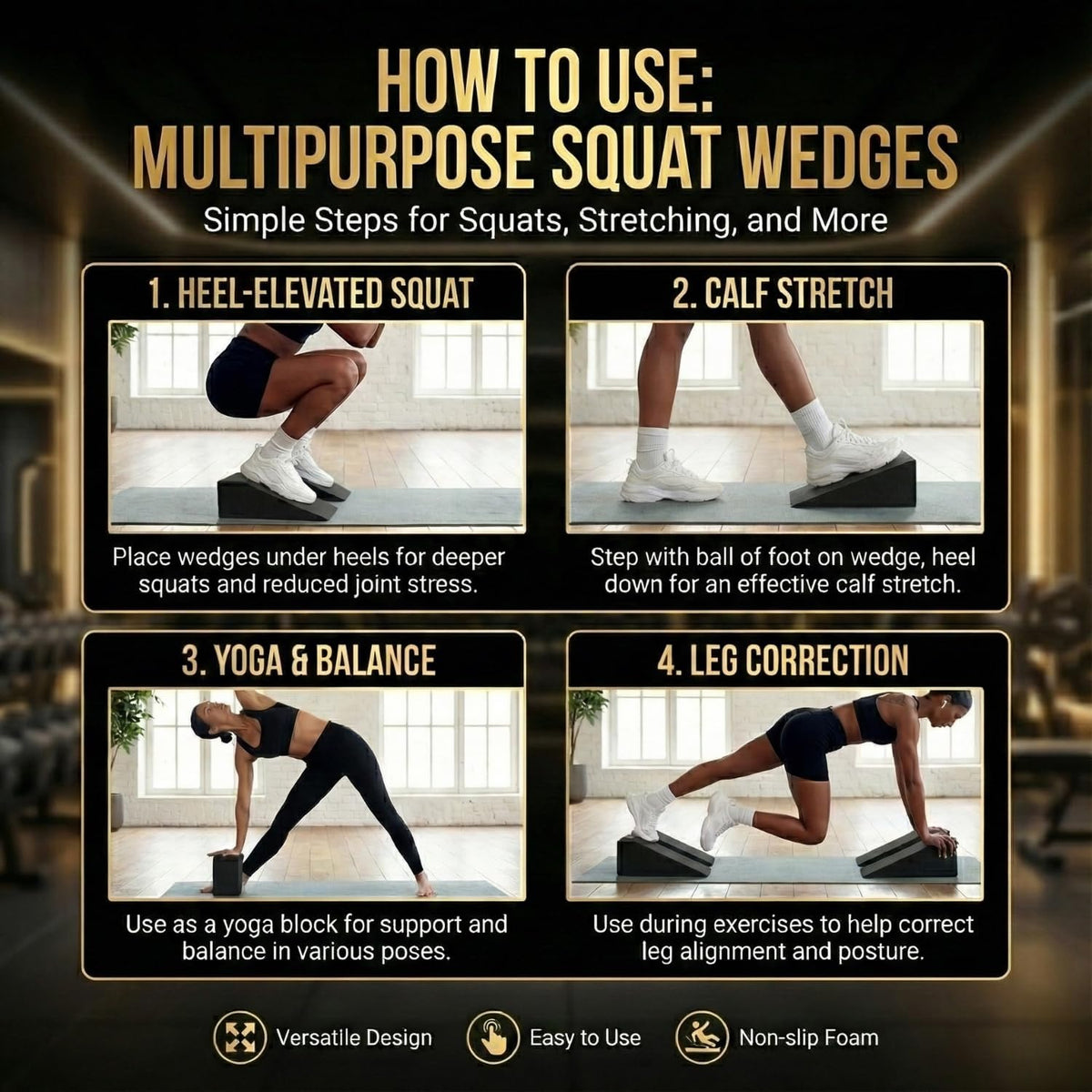 Pack of 2 Squat Wedge Block for Elevated Heel Squats and Deadlifts - Improve Mobility, Balance, and Strength - Non-Slip