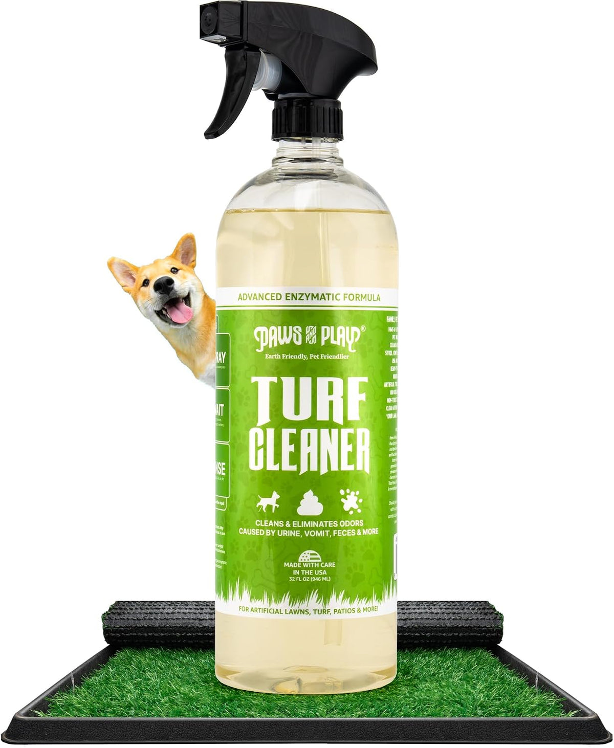 Turf Cleaner for Pet Urine Outdoor and Indoor | Artificial Grass Dog Urine Cleaner That Cleans and Deodorizes Pet Waste on Fake Grass For Dogs - 32 Fl Oz (Single)