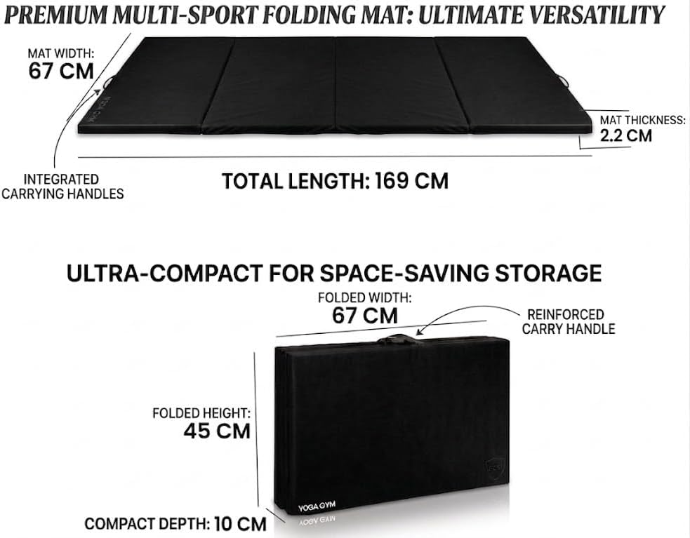 Bip Washable Yoga High Destiny Foam Foldable Mat for Men and Women, 72 X 24X 22 Mm, 22 Mm Thick Mat (Black)