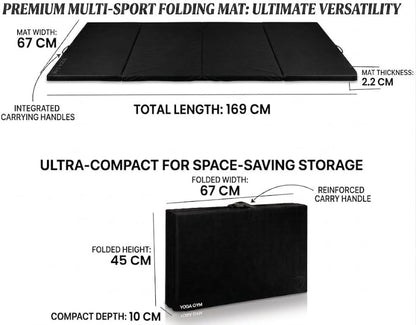 Bip Washable Yoga High Destiny Foam Foldable Mat for Men and Women, 72 X 24X 22 Mm, 22 Mm Thick Mat (Black)