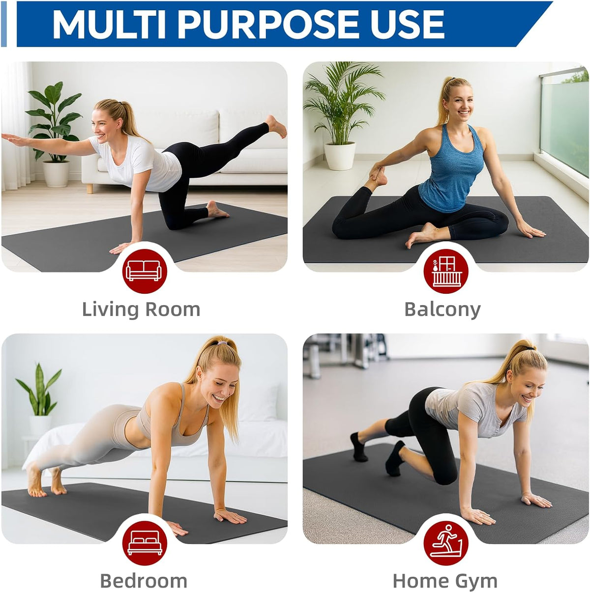 Extra Large Yoga Mat 6'x4'(1/3" & 1/4" Thick), Non-Slip, Ultra Durable, Wide Workout Mat, Wide Exercise Mats for Home Workouts, Yoga, Pilates, Stretching (Barefoot Exercise)