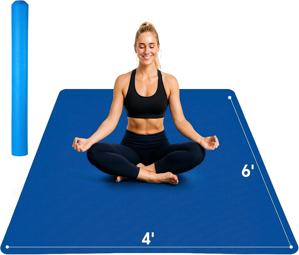 Extra Large Yoga Mat 6'x4'(1/3" & 1/4" Thick), Non-Slip, Ultra Durable, Wide Workout Mat, Wide Exercise Mats for Home Workouts, Yoga, Pilates, Stretching (Barefoot Exercise)