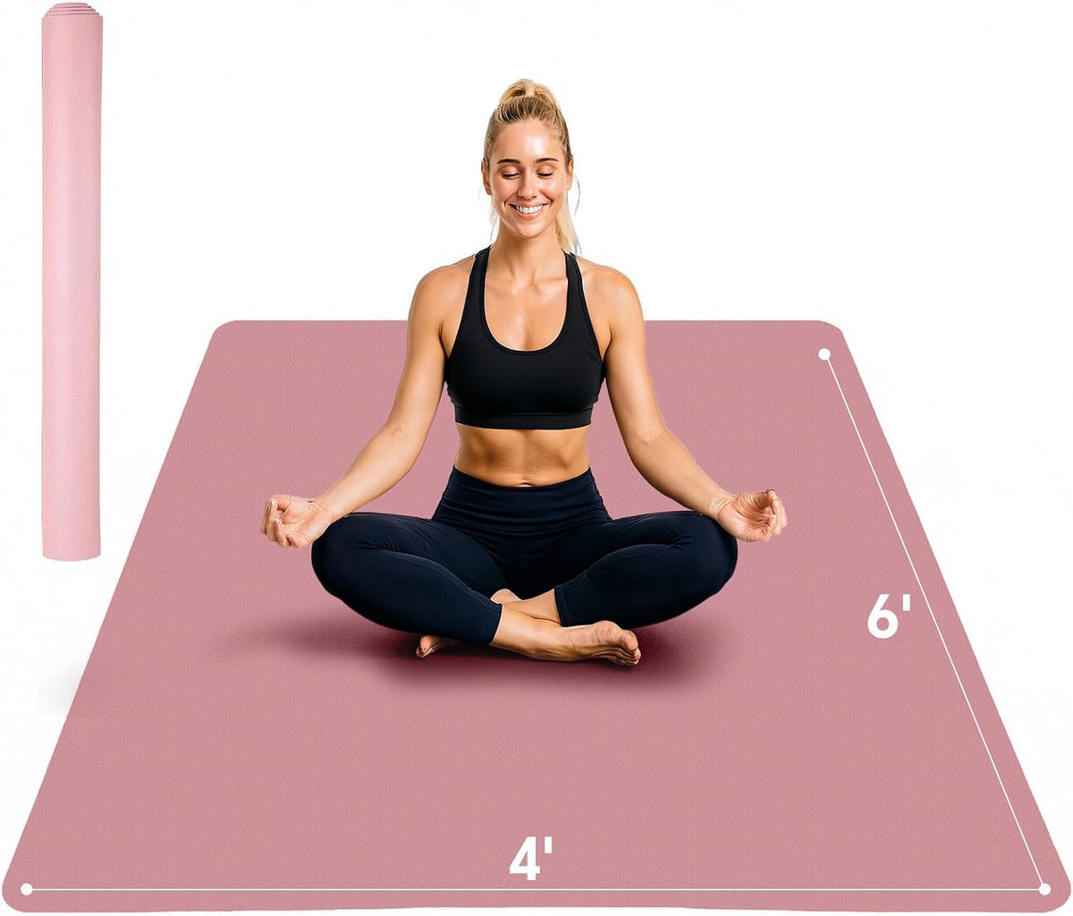 Extra Large Yoga Mat 6'x4'(1/3" & 1/4" Thick), Non-Slip, Ultra Durable, Wide Workout Mat, Wide Exercise Mats for Home Workouts, Yoga, Pilates, Stretching (Barefoot Exercise)