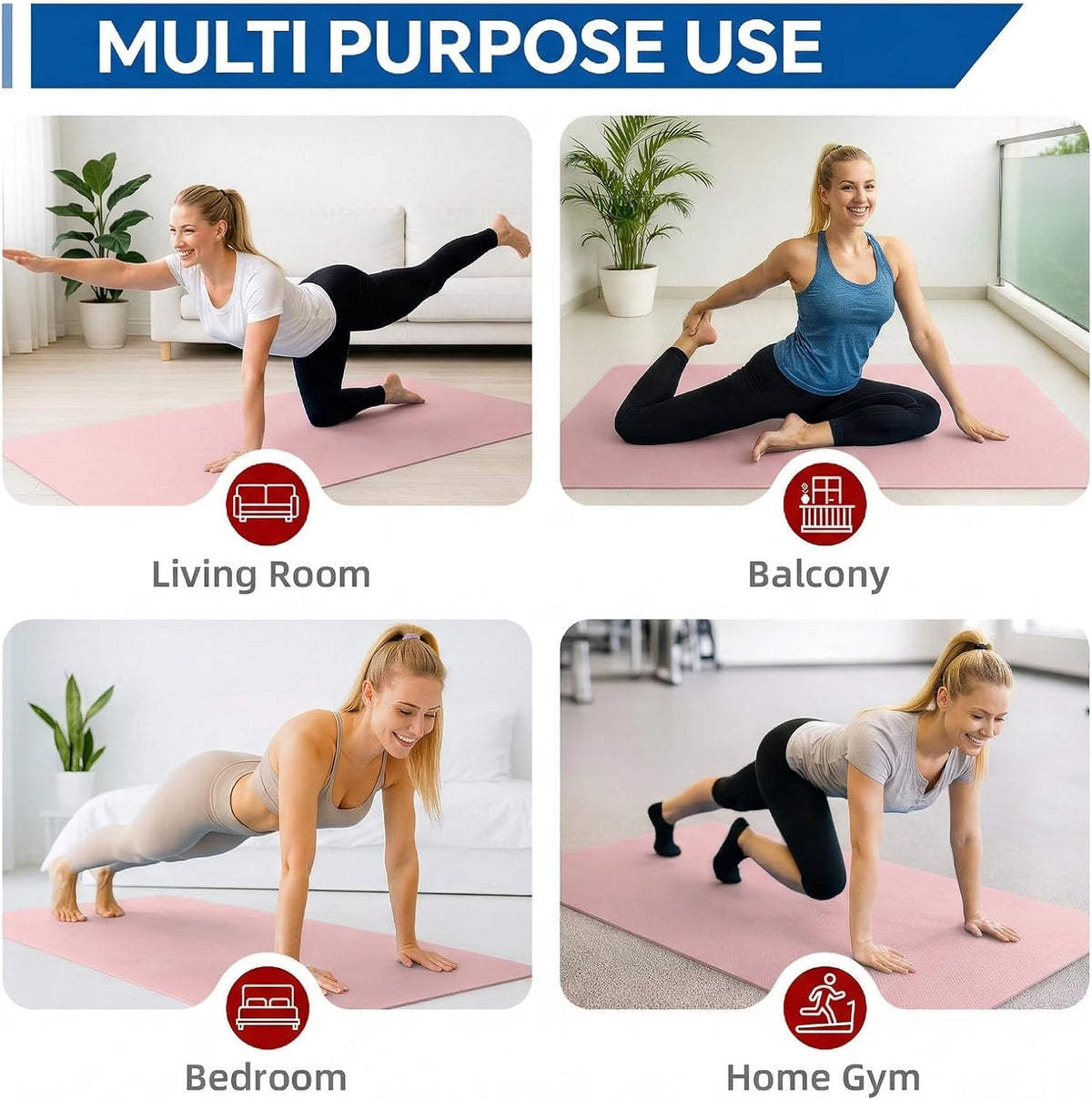 Extra Large Yoga Mat 6'x4'(1/3" & 1/4" Thick), Non-Slip, Ultra Durable, Wide Workout Mat, Wide Exercise Mats for Home Workouts, Yoga, Pilates, Stretching (Barefoot Exercise)