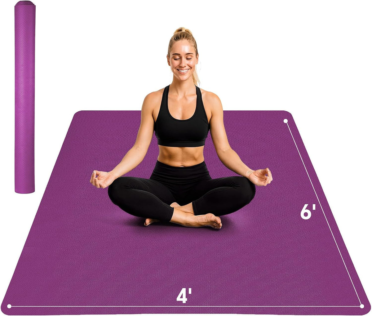 Extra Large Yoga Mat 6'x4'(1/3" & 1/4" Thick), Non-Slip, Ultra Durable, Wide Workout Mat, Wide Exercise Mats for Home Workouts, Yoga, Pilates, Stretching (Barefoot Exercise)