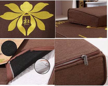 Portable Foldable Meditation Cushion Mat Set with Washable Cotton Linen Cover, Larger Thick Yoga Mat Bolster Floor Pillows Seating for Adults Meditation Accessories coffee-60cm