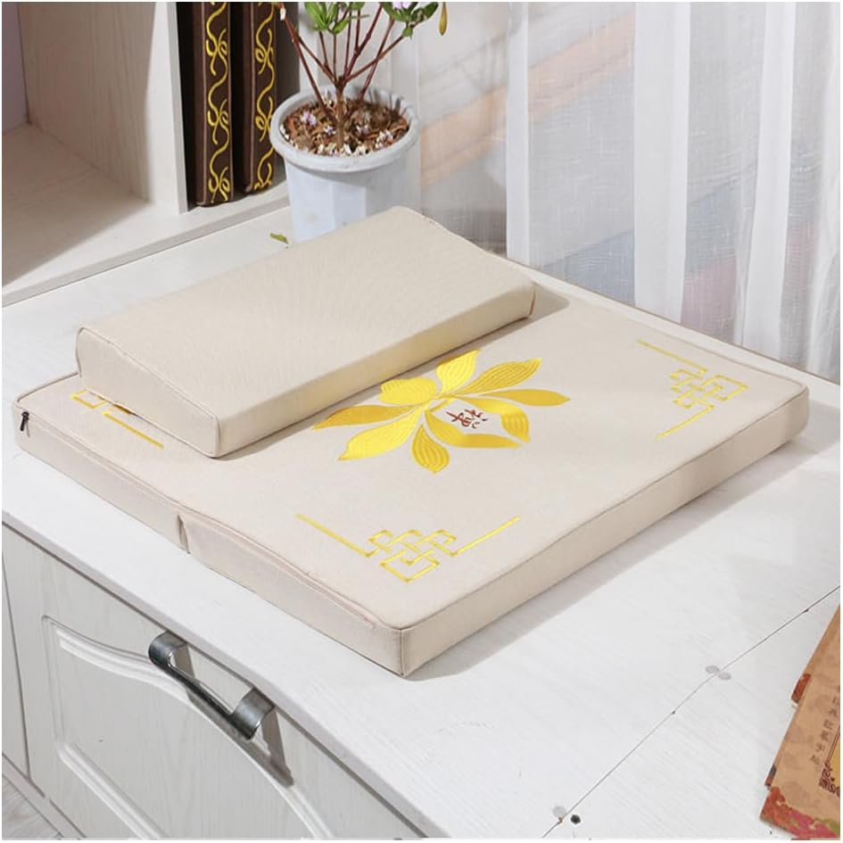 Portable Foldable Meditation Cushion Mat Set with Washable Cotton Linen Cover, Larger Thick Yoga Mat Bolster Floor Pillows Seating for Adults Meditation Accessories coffee-60cm