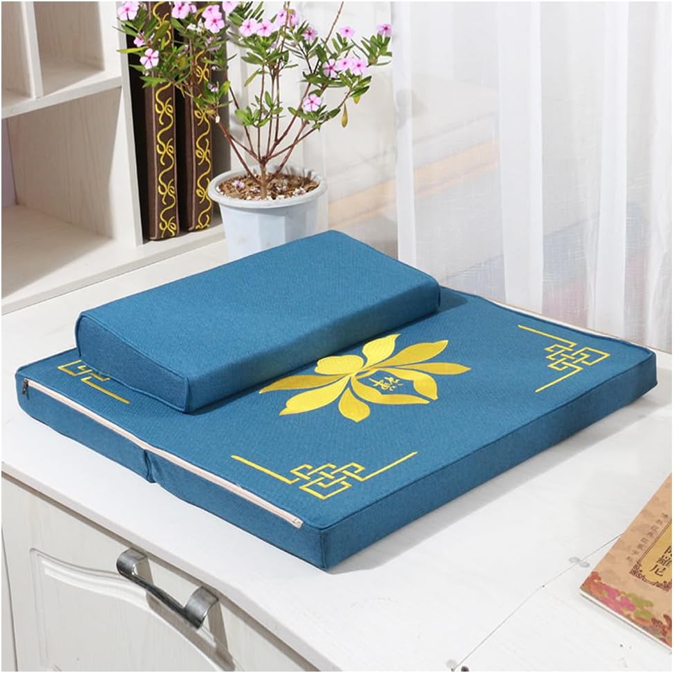 Portable Foldable Meditation Cushion Mat Set with Washable Cotton Linen Cover, Larger Thick Yoga Mat Bolster Floor Pillows Seating for Adults Meditation Accessories coffee-60cm