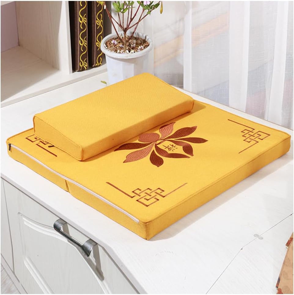 Portable Foldable Meditation Cushion Mat Set with Washable Cotton Linen Cover, Larger Thick Yoga Mat Bolster Floor Pillows Seating for Adults Meditation Accessories coffee-60cm