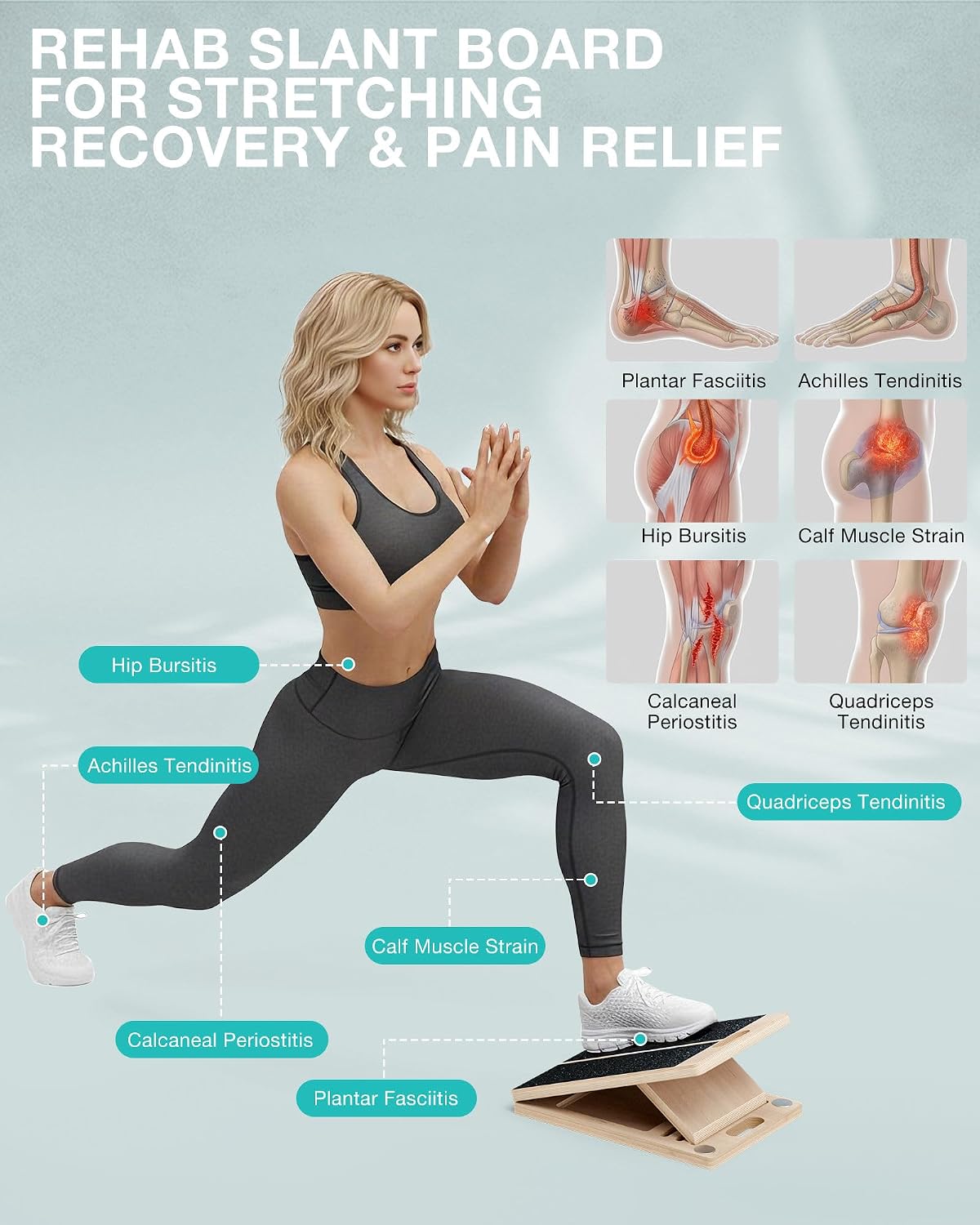 Slant Board for Calf-Stretching - Adjustable Wooden Incline Wedge for Squats and Balance, Portable Calf Stretcher for Ankle, Knee and Achilles Heel Support, Exercise Equipment for Therapy