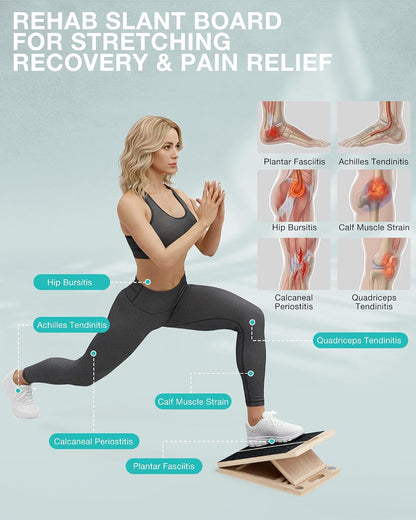 Slant Board for Calf-Stretching - Adjustable Wooden Incline Wedge for Squats and Balance, Portable Calf Stretcher for Ankle, Knee and Achilles Heel Support, Exercise Equipment for Therapy