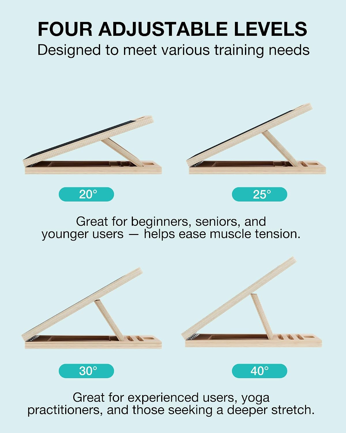 Slant Board for Calf-Stretching - Adjustable Wooden Incline Wedge for Squats and Balance, Portable Calf Stretcher for Ankle, Knee and Achilles Heel Support, Exercise Equipment for Therapy