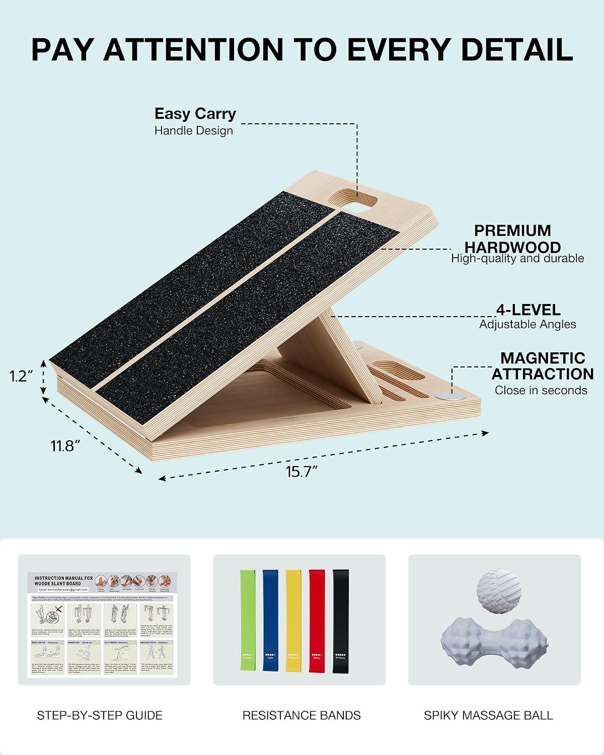 Slant Board for Calf-Stretching - Adjustable Wooden Incline Wedge for Squats and Balance, Portable Calf Stretcher for Ankle, Knee and Achilles Heel Support, Exercise Equipment for Therapy