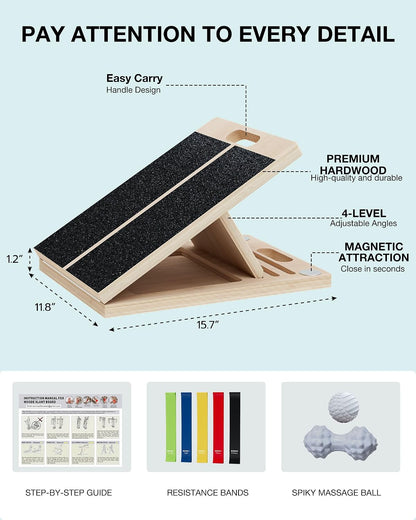 Slant Board for Calf-Stretching - Adjustable Wooden Incline Wedge for Squats and Balance, Portable Calf Stretcher for Ankle, Knee and Achilles Heel Support, Exercise Equipment for Therapy