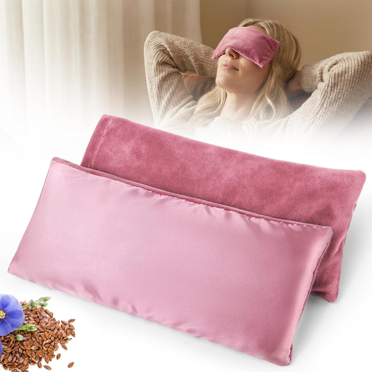 Weighted Eye Pillow for Yoga, Moist Heat Mask for Dry Eyes(Pink)