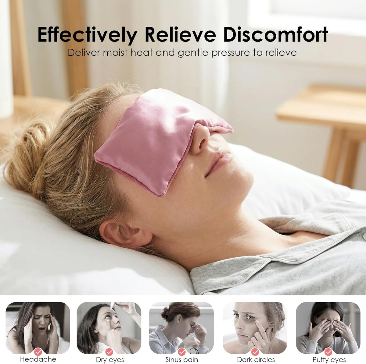 Weighted Eye Pillow for Yoga, Moist Heat Mask for Dry Eyes(Pink)