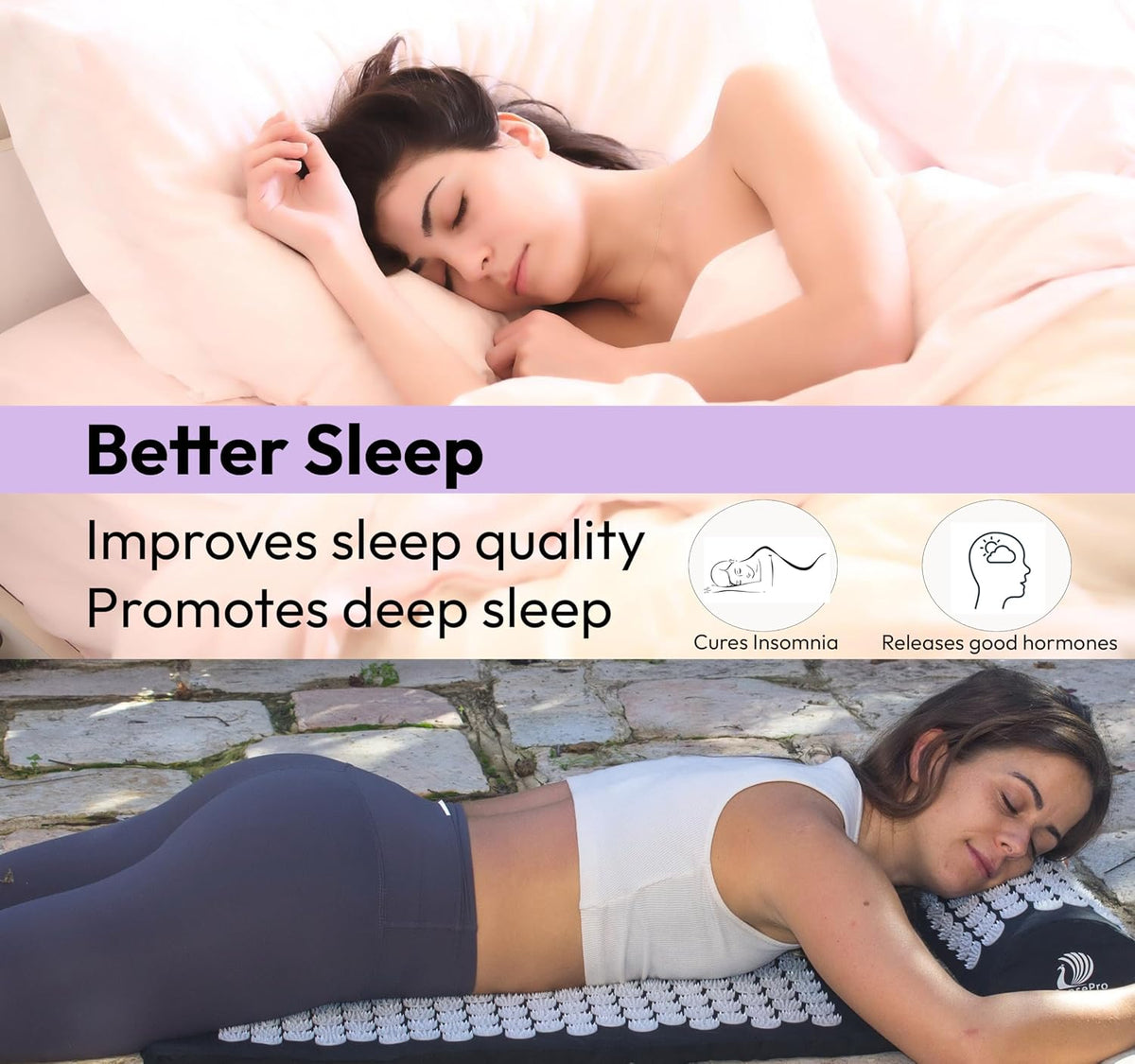 Acupressure Mat & Pillow Set, 4-in-1, 29", Hot/Cold Pack, Purple