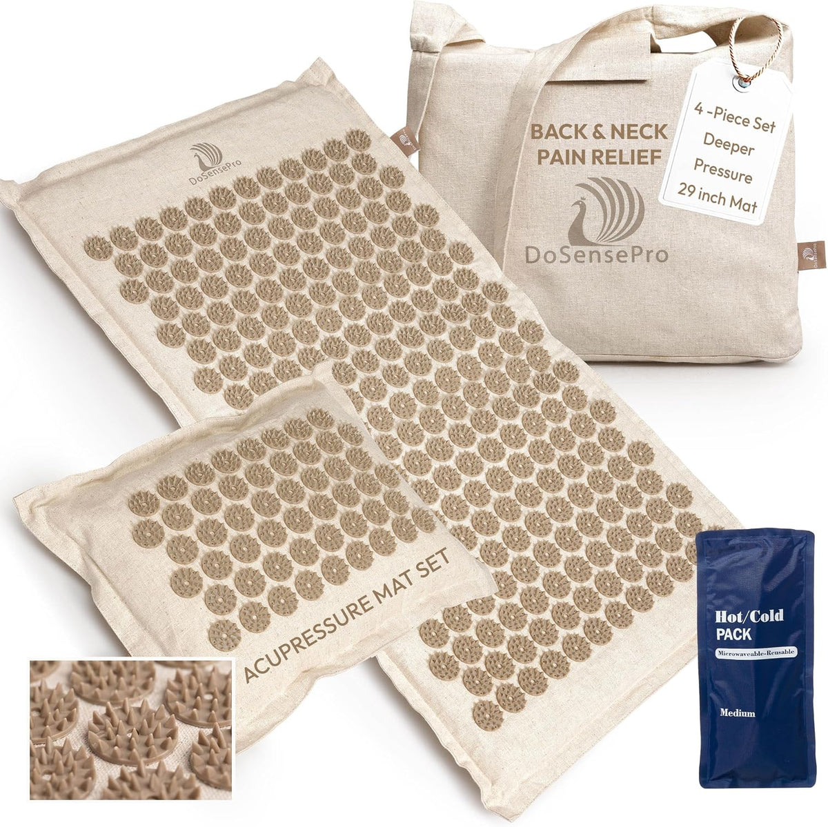 Acupressure Mat & Pillow Set, 4-in-1, 29", Hot/Cold Pack, Purple