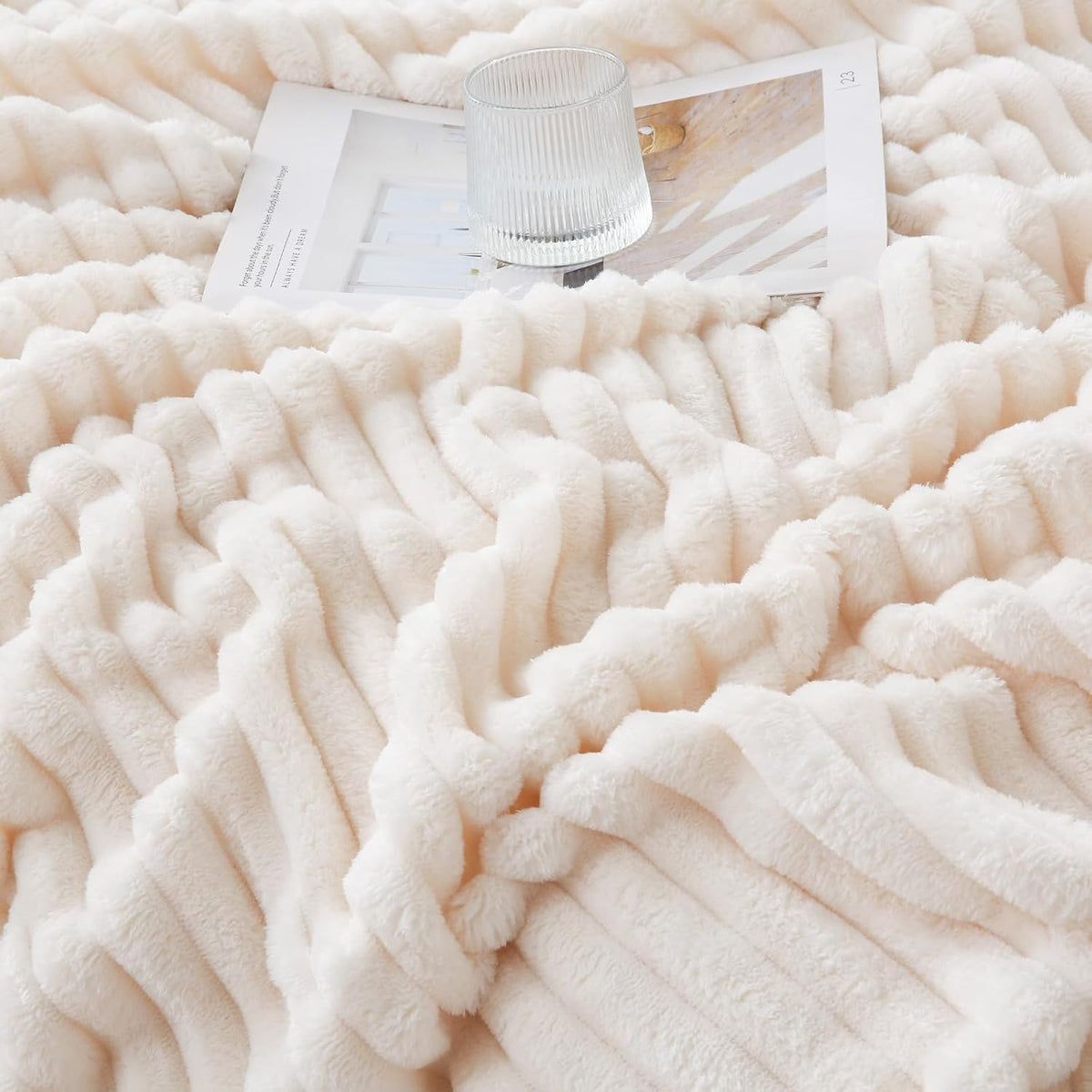 Khaki Throw Blanket for Couch Sofa 50x60 inches Striped Design | Fleece Blankets Room Home Decor Lightweight Plush Soft Cozy Gifts for Women Mom