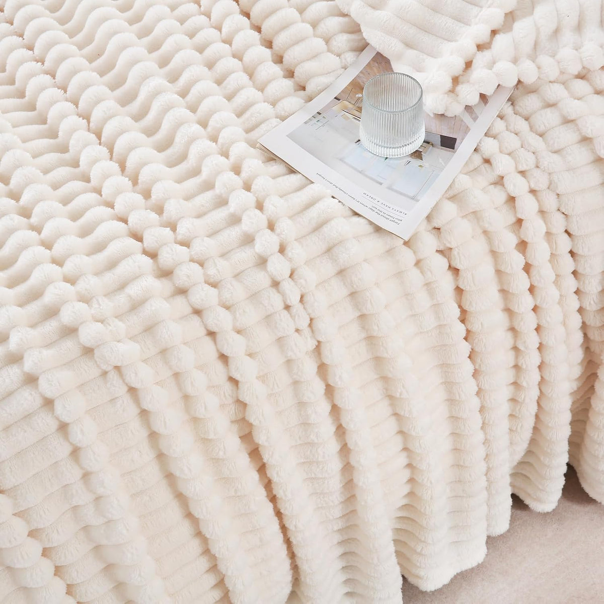 Khaki Throw Blanket for Couch Sofa 50x60 inches Striped Design | Fleece Blankets Room Home Decor Lightweight Plush Soft Cozy Gifts for Women Mom