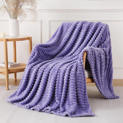 Khaki Throw Blanket for Couch Sofa 50x60 inches Striped Design | Fleece Blankets Room Home Decor Lightweight Plush Soft Cozy Gifts for Women Mom