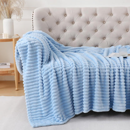 Khaki Throw Blanket for Couch Sofa 50x60 inches Striped Design | Fleece Blankets Room Home Decor Lightweight Plush Soft Cozy Gifts for Women Mom