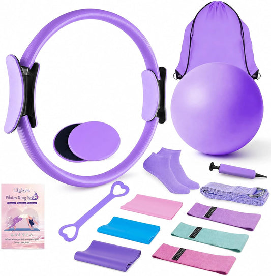 Home Pilates Kit for Women, Pilates Ring Set, Pilates Equipment Kit for Women Home Workouts, Pilates Essentials Kit with Pilates Ring and Ball, Resistance Bands for Strength, Toning, Flexibility