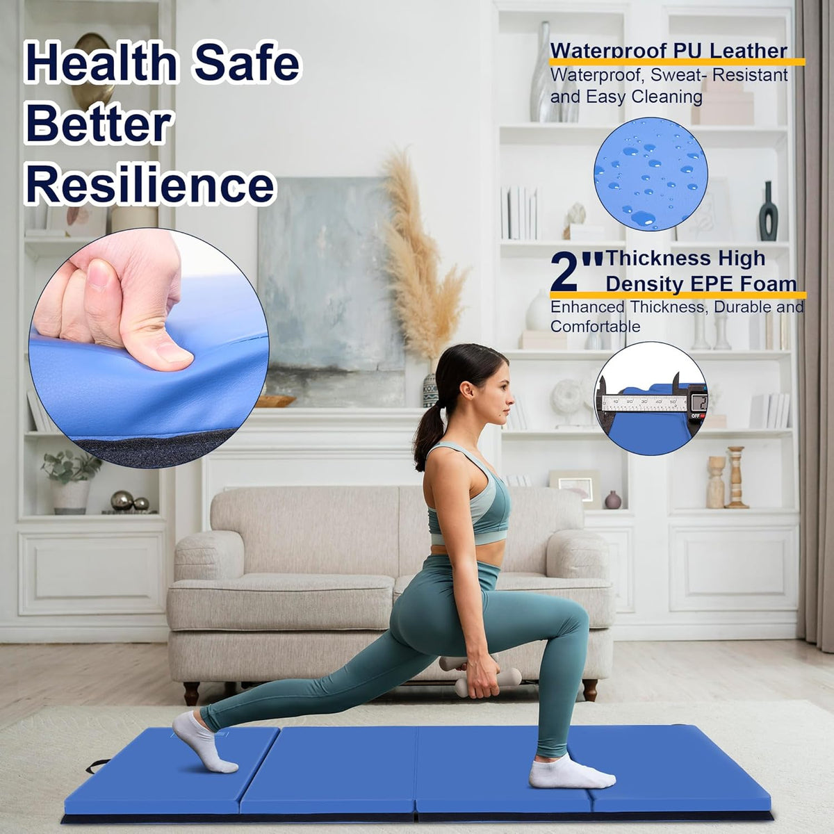 3'x6'x2 Thick Folding Gymnastics Exercise Mat Aerobics Stretching Yoga Mats