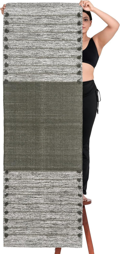 Handmade Organic Cotton Yoga Mat Cotton Exercise Rug – Handwoven, Absorbent & Hand Washable Fitness Mat Ideal for Yoga, Workouts and Meditation